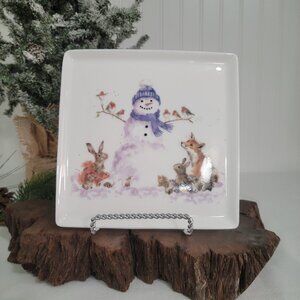 Royal Worcester Wrendale Christmas Fox, Rabbit, Snowman SquarePlate Hannah Dale